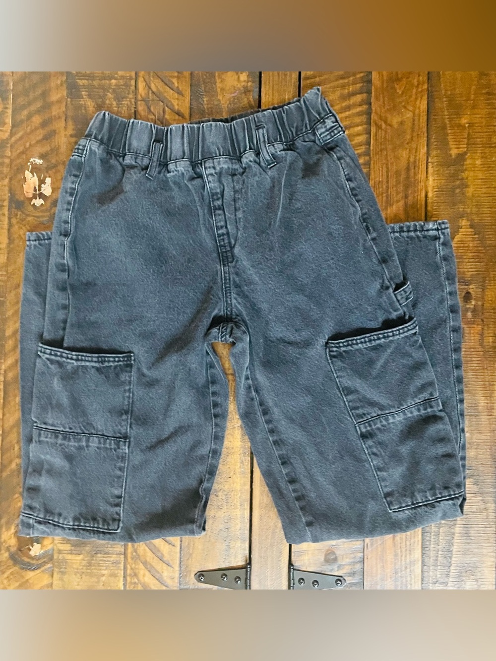 Forever 21 Black Cargo Denim Wide Leg Elastic Waist Jeans